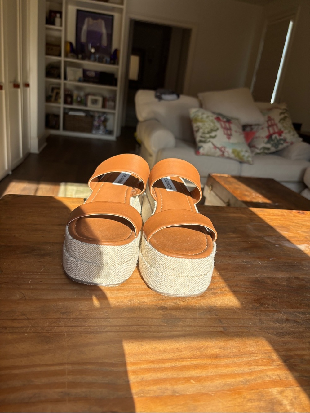 Steve Madden Cognac Double-Strap Slide Sandals - Picture 2 of 7